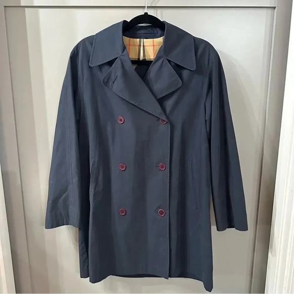 Burberry Jackets & Blazers - Vintage Burberry Trench Coat Burberrys’ Navy Blue Trench Coat Button Up Size XS